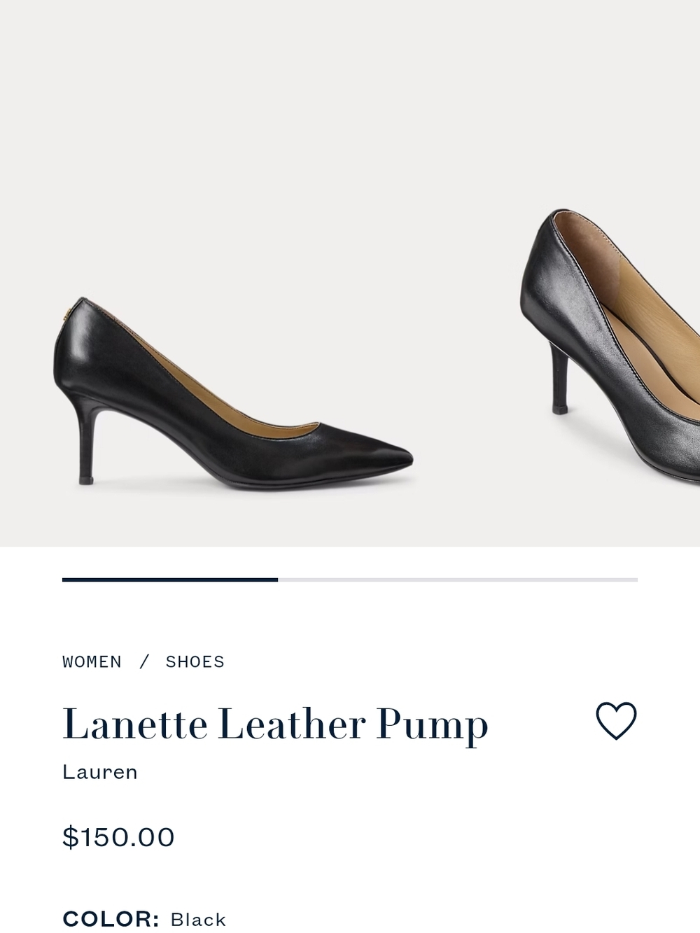 Lauren Ralph Lauren Black Pointed Leather Pump - Lanette Size 7